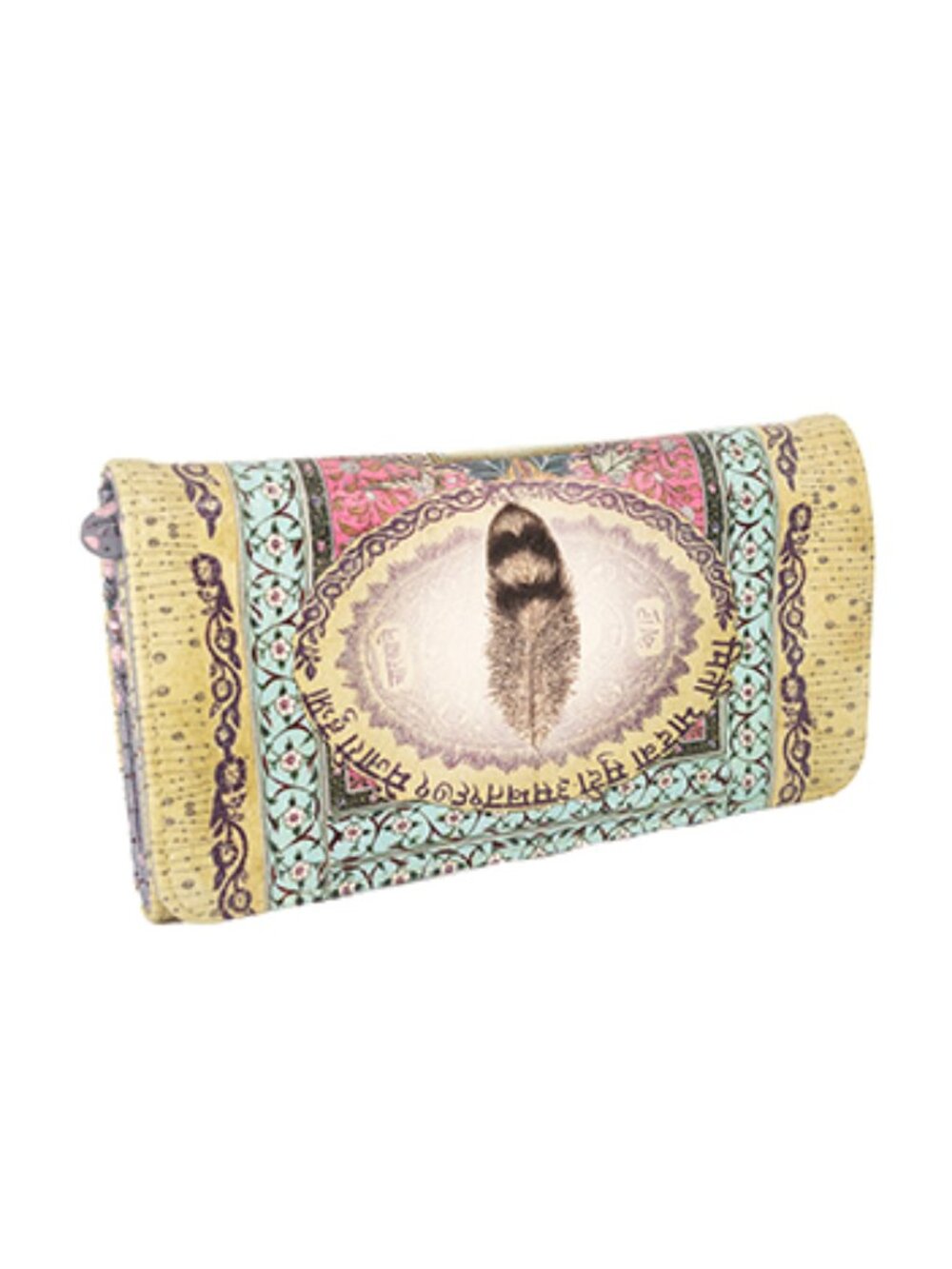 Papaya Love Feather Tri-Fold Wallet NWT NEW Vegan Leather Hard to find!